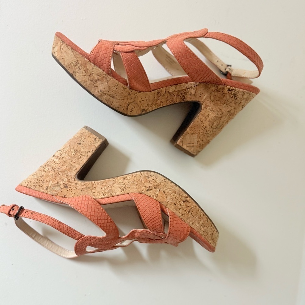 Adrienne Vittadini orange leather wedge size 9 Platform Cork Wedge Sandal - Picture 12 of 13